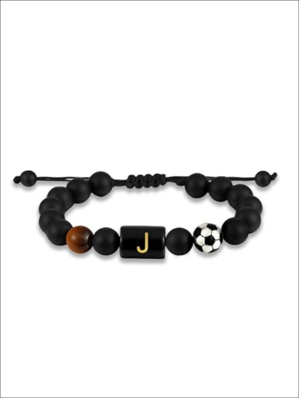Soccer Initial Bracelet for Son Grandson Nephew Men Tiger Eye Beaded Adjustable